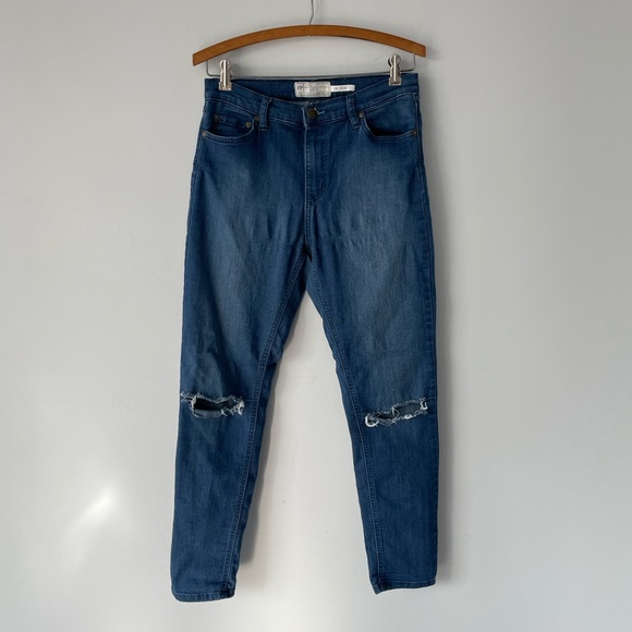 Free People Denim - Free People High Rise Slim Leg Busted Knee Dark Wash Blue Jeans